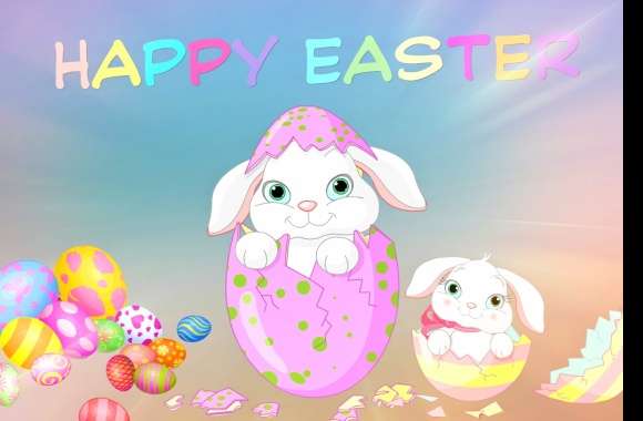 Happy Easter Colorful Cute Easter Egg Bunny Holiday Easter