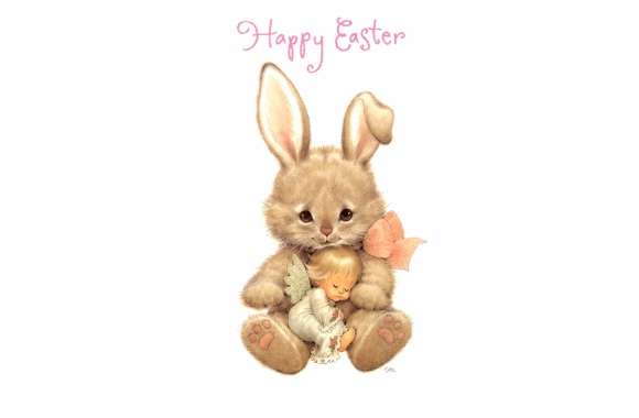 Happy Easter Little Girl Child Angel Bunny Holiday Easter