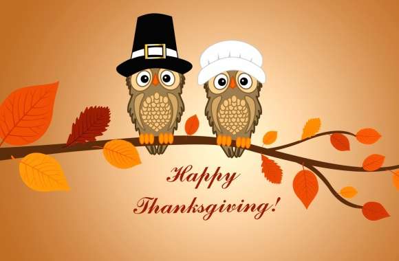 Happy Thanksgiving with Cheerful Owls