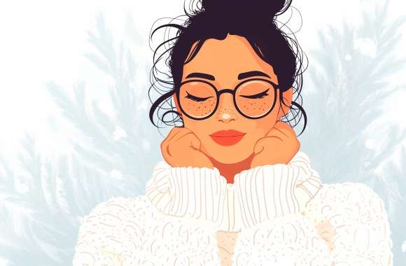 Happy Woman in Cozy Sweater - wallpapers hd quality