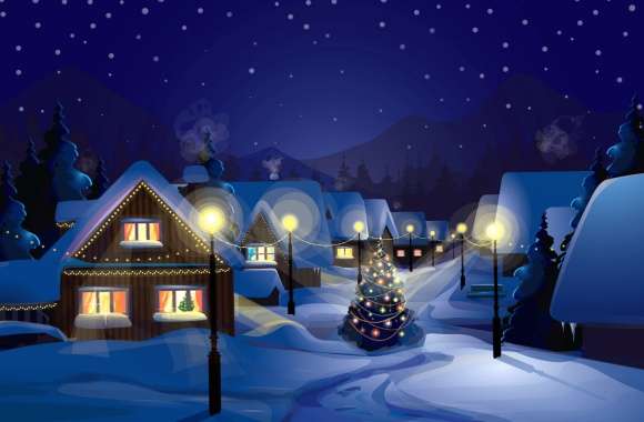 HD Wallpaper of a Cozy Christmas Tree and Lights in a Winter Wonderland