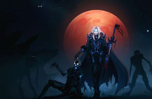 HD Wallpaper of a Dark Elf Warrior Under the Blood Moon wallpapers hd quality