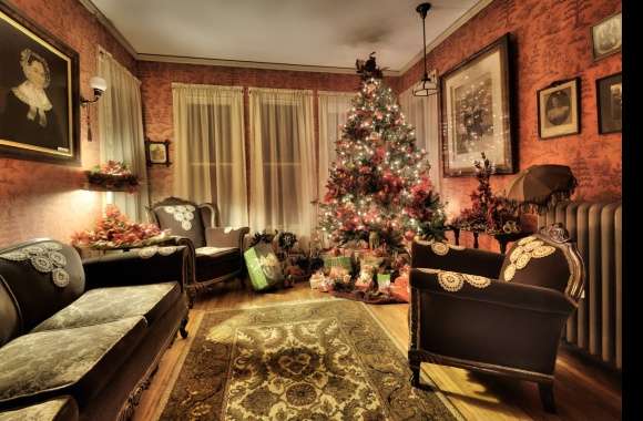 HD Wallpaper of a Festively Adorned Christmas Room