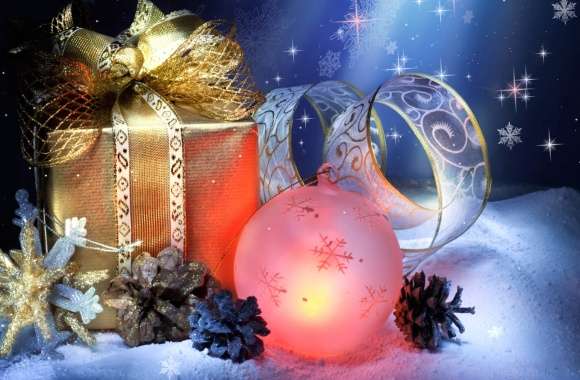 HD Wallpaper of Festive Christmas Ornaments and Gifts