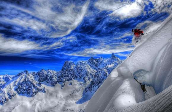 HDR Blue Sky Mountain Snow Winter Skiing Sports