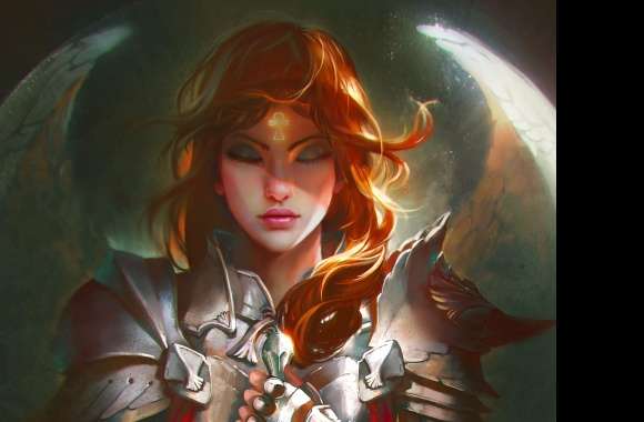 Heroic Elegance A Woman Warrior in HD Fantasy Wallpaper