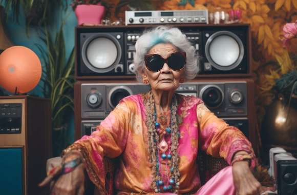 Hip Grandmother with Boombox - AI Art