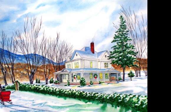 Holiday Charm of a Wintertime Scene with Horse and Cart