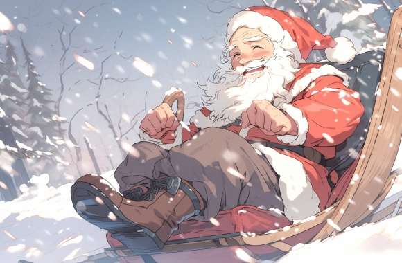 Holiday Cheer with Santa on Sled - HD Christmas Wallpaper