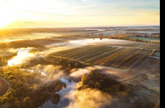 Horizon River Fog Field Nature Photography Landscape