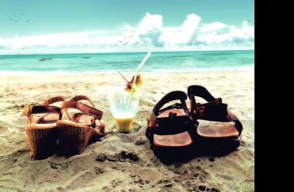 Horizon Romantic Glass Drink Beach Shoe Sandal Photography Holiday