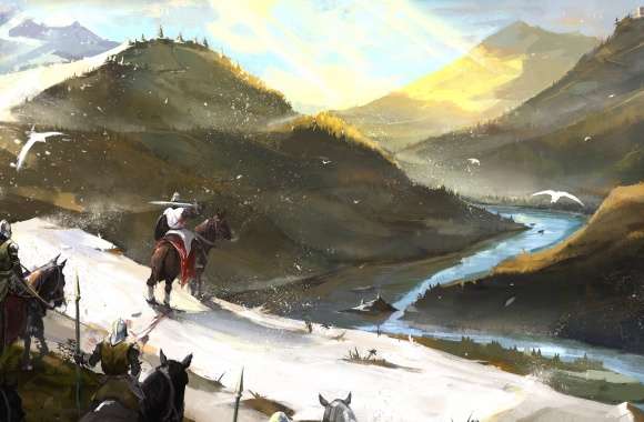 Horse Castle Warrior Knight River Fantasy Landscape Fantasy Warrior