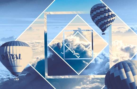 Hot Air Balloon Cloud Blue Sky Polyscape Artistic Balloon