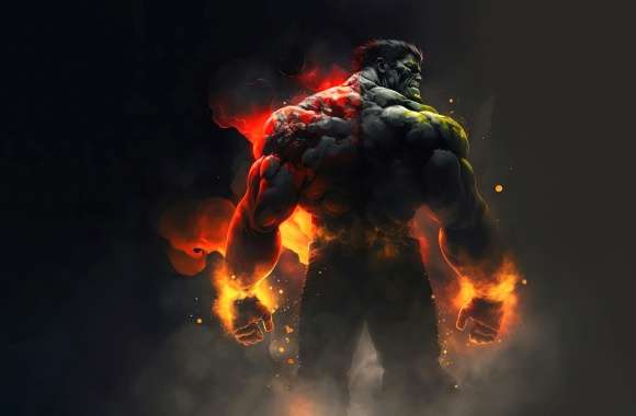 Hulk in Flames - Comic Hero HD Desktop Wallpaper