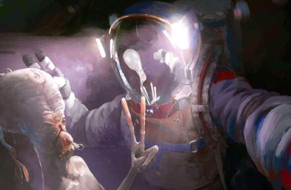 Intergalactic Encounter Astronaut Selfie with Alien -