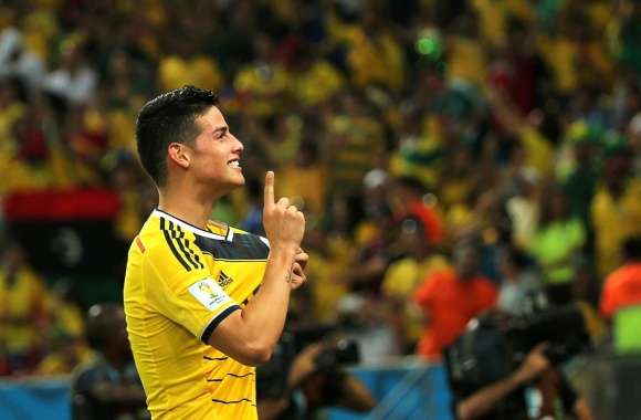 James Rodriguez Celebratory Pose - HD Football Wallpaper