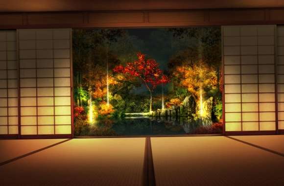 Japanese Shoji Room with Tree View - wallpapers hd quality