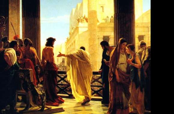 Jesus Before the Crowd - HD Artistic Roman Christian Painting Wallpaper