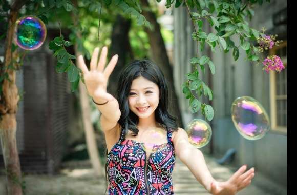 Joyful Bubble Bliss - Asian Woman wallpapers hd quality