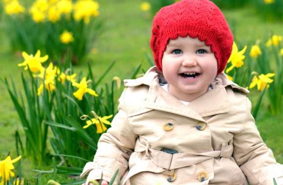 Joyful Child in Daffodil Field -