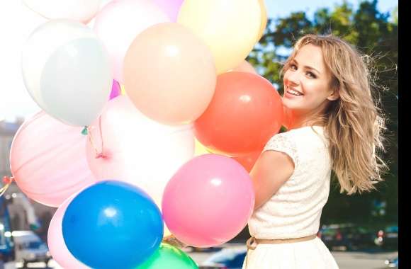 Joyful Woman with Balloons -