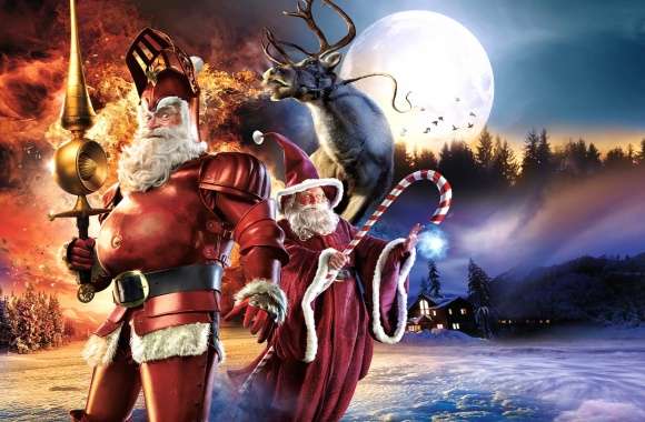 Knight Wizard Candy Cane Reindeer Santa Fantasy Holiday Christmas wallpapers hd quality