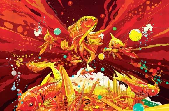 Koi Carp Underwater City Fish Colorful Animal Artistic