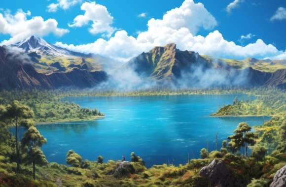 Lake Island Serenity wallpapers hd quality