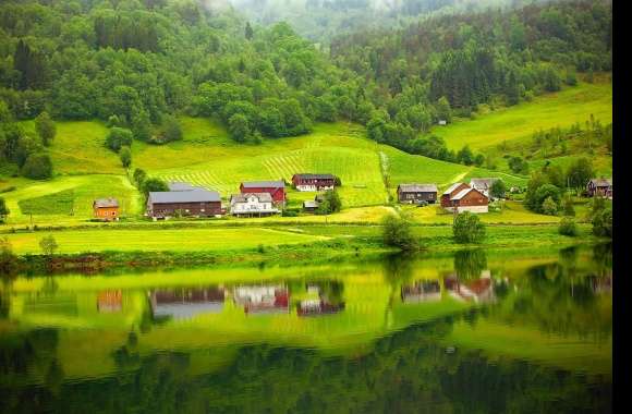 Lake Norway Forest Reflection House Photography Landscape wallpapers hd quality