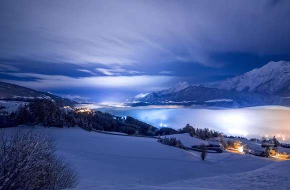 Landscape Blue House Mountain Night Earth Photography Winter wallpapers hd quality