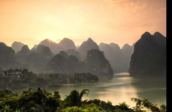 Li River River Nature Sunset Mountain Guanxi Zhuang China Nanling Mountains Photography Landscape