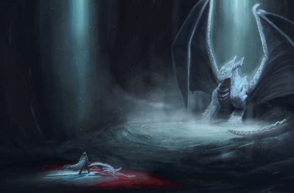 Light Cave Dark Duel Warrior Fantasy Dragon Fantasy Warrior