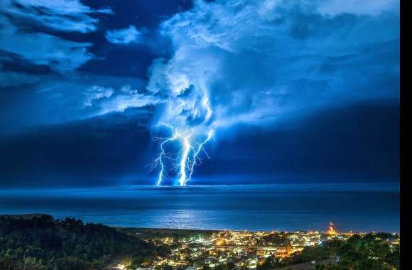 Lightning Dance of Stormy Ocean Skies