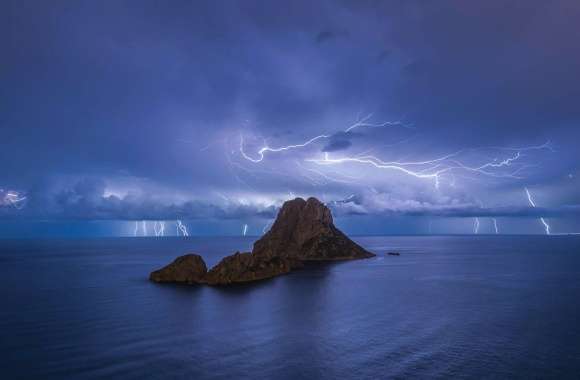 Lightning Over Ocean Horizon