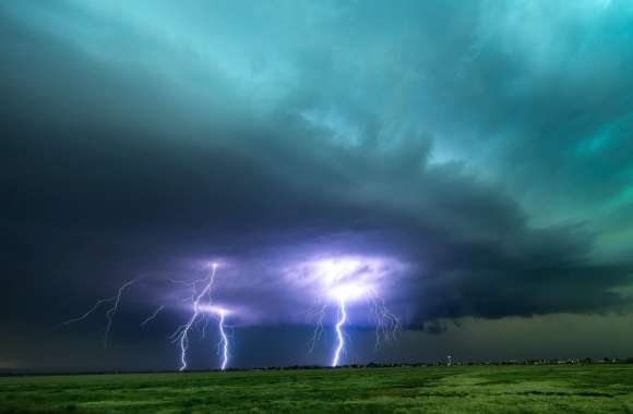 Lightning Storm over Fields -