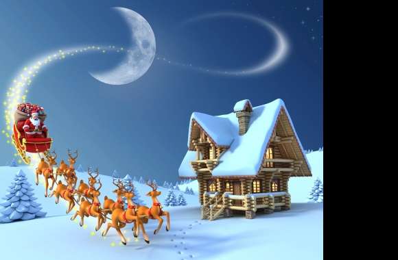 Magical Christmas Eve of Santa and Reindeer Under the Moon