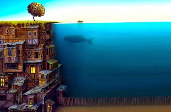 Magical Underwater Whale City wallpapers hd quality