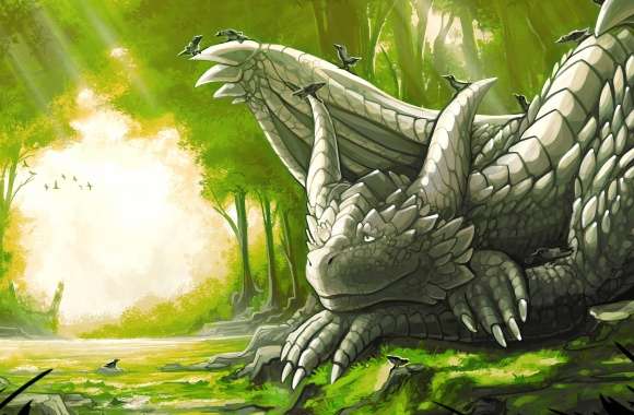 Majestic Dragon in Enchanted Forest -