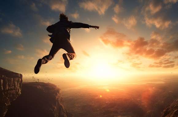 Man Jumping Off the Cliff Wallpaper