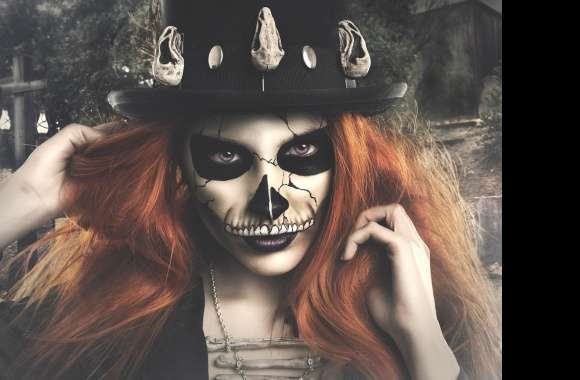 Mask Dark Purple Eyes Hat Redhead Model Artistic Sugar Skull wallpapers hd quality