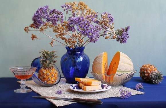 Melon Fruit Vase Flower Photography Still Life