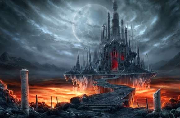 Midnight Lava Castle - HD Fantasy Wallpaper