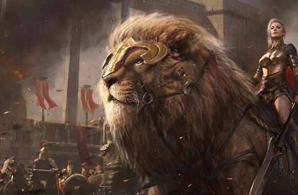 Mighty Lioness Warrior - HD Fantasy Wallpaper