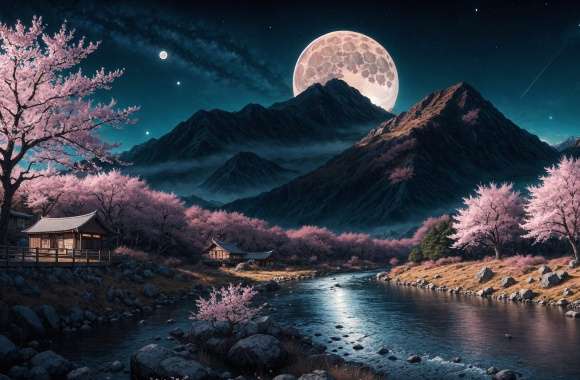 Moonlit Cherry Blossom Valley -