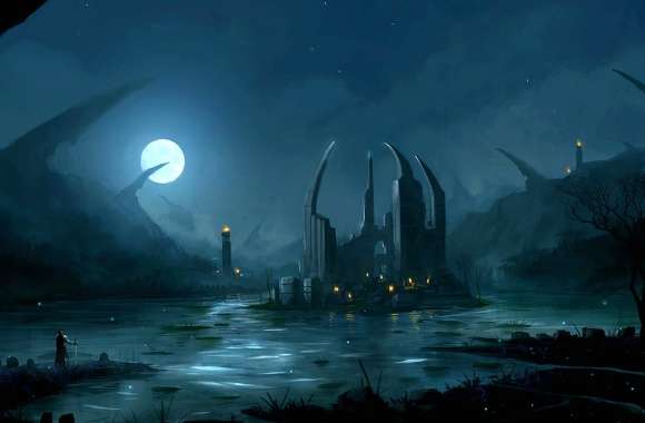 Moonlit Fantasy Landscape