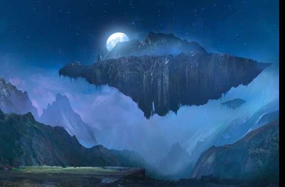 Moonlit Floating Island - Fantasy Night