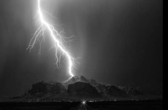 Mountain Black & White Night Photography Lightning