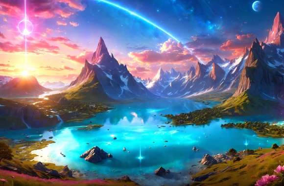 Mountain Lake Fantasy Landscape Artistic wallpapers hd quality