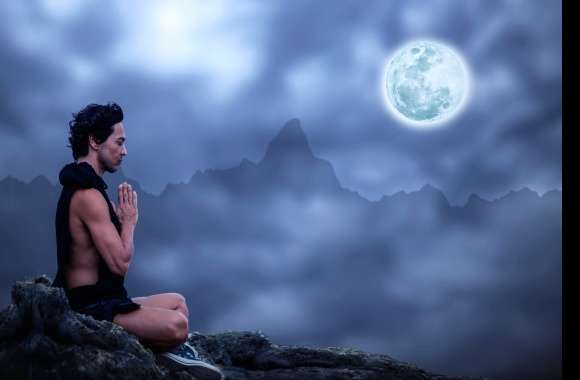 Mountain Night Moon Yoga Meditation Photography People