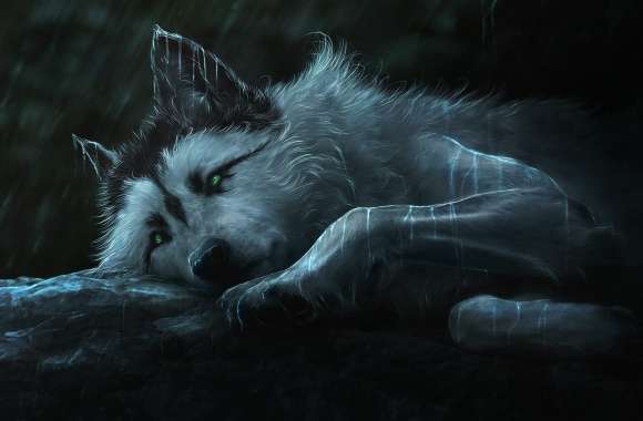 Mystic Rain Wolf - HD Fantasy Wallpaper wallpapers hd quality